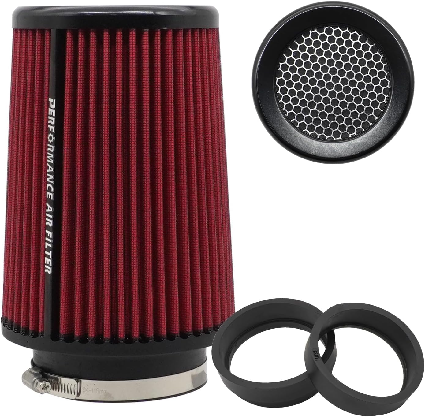 Universal-Luftfilter car Tauschluftfilter für 76 mm 89mm 101mm Kaltluftfilter-Einlass-Induktions-Set Roter Universal-Hochleistungs-Luftfilter, Waschbarer und wiederverwendbarer (red, Größe) von Journdream