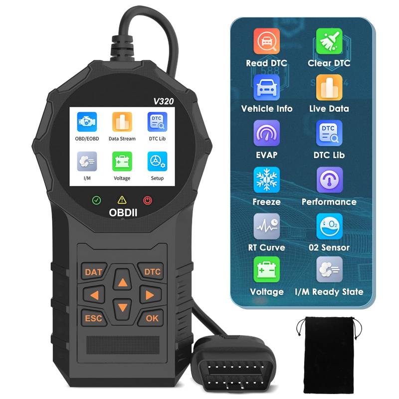 Journeyside OBD2 Diagnosegerät, Diagnostic Auto V320 OBDII Diagnosegerät Auto, Fehlercode Lesegerät Auto,OBDII/EOBD KFZ Auslesegerät Auto, Diagnosegerät für Alle Fahrzeuge mit OBDII-Protokoll von Journeyside