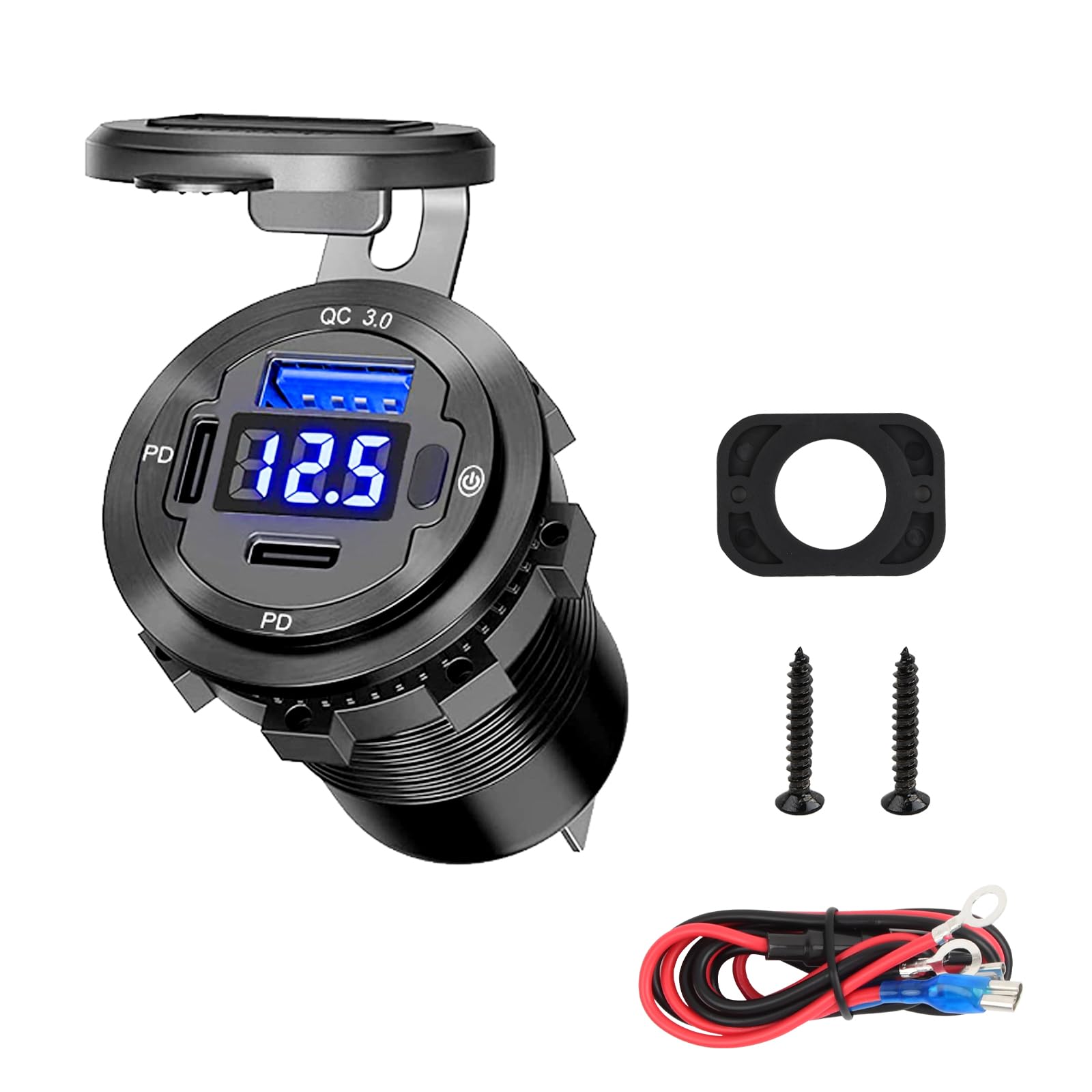 12V USB Steckdose, Quick Charge QC3.0 Dual PD USB C KFZ Ladegerät, 12V USB Auto Ladebuchse Wasserdicht, USB Einbaubuchse für Wohnmobil Auto Motorrad Boot LKW Wohnwagen von Joyan