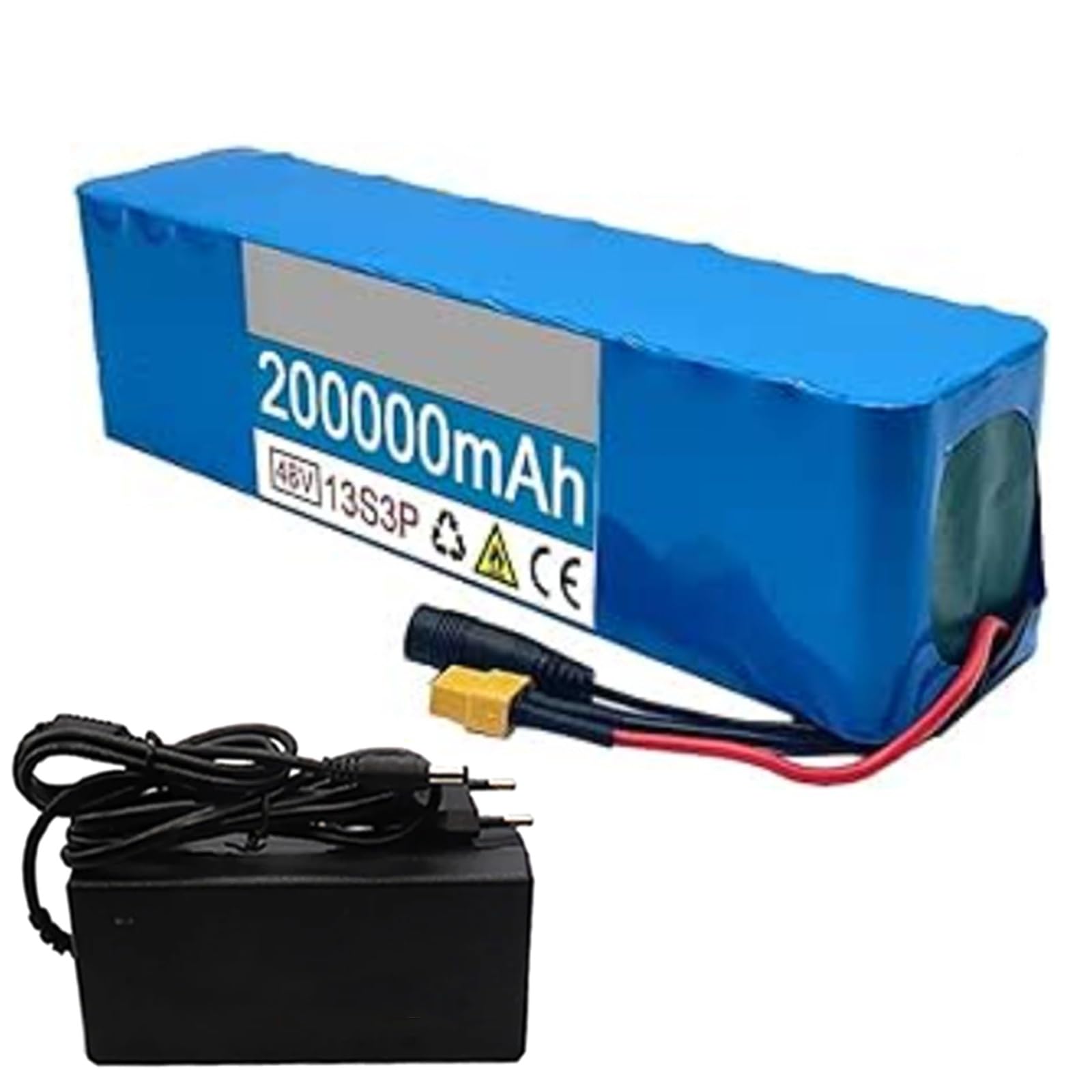 48 V 200 Ah E-Bike-Lithium-Akku for E-Bike, Motorrad, Roller, wasserdichter Lithium-Akku, wiederaufladbar mit Ladegerät(T Plug) von JoyiD