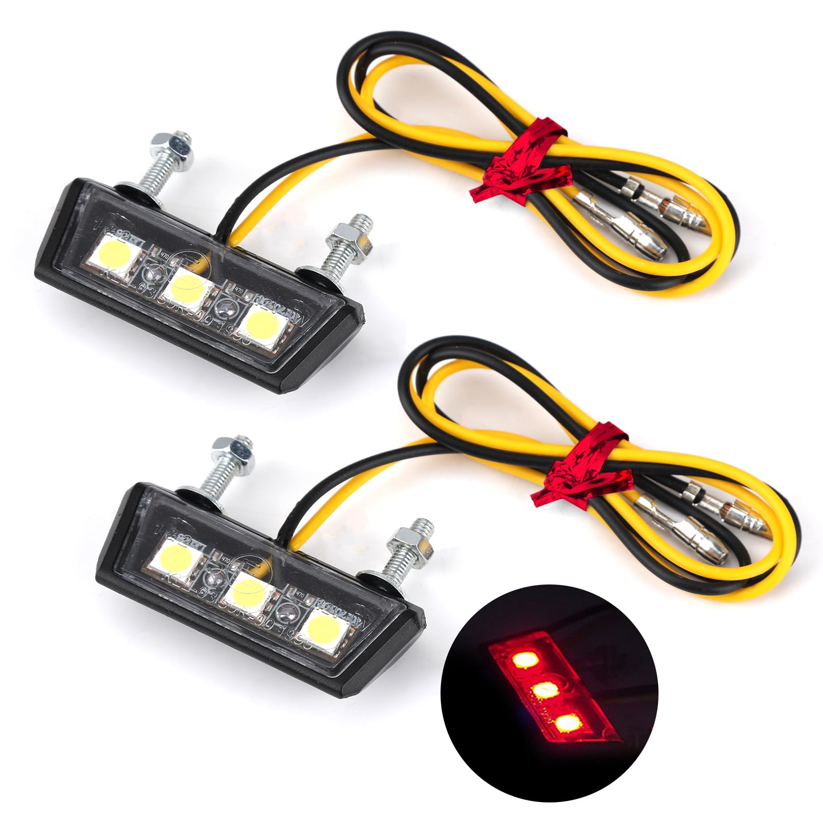 Joynine 2Stk LED Kennzeichenleuchte | Universal LED Motorrad-Kennzeichenbeleuchtung |12V| Nummernschildbeleuchtung | Motorrad-Rücklicht mit 3 Superhellen LEDs | Wasserdicht | für Motorrad Auto | Rot von Joynine