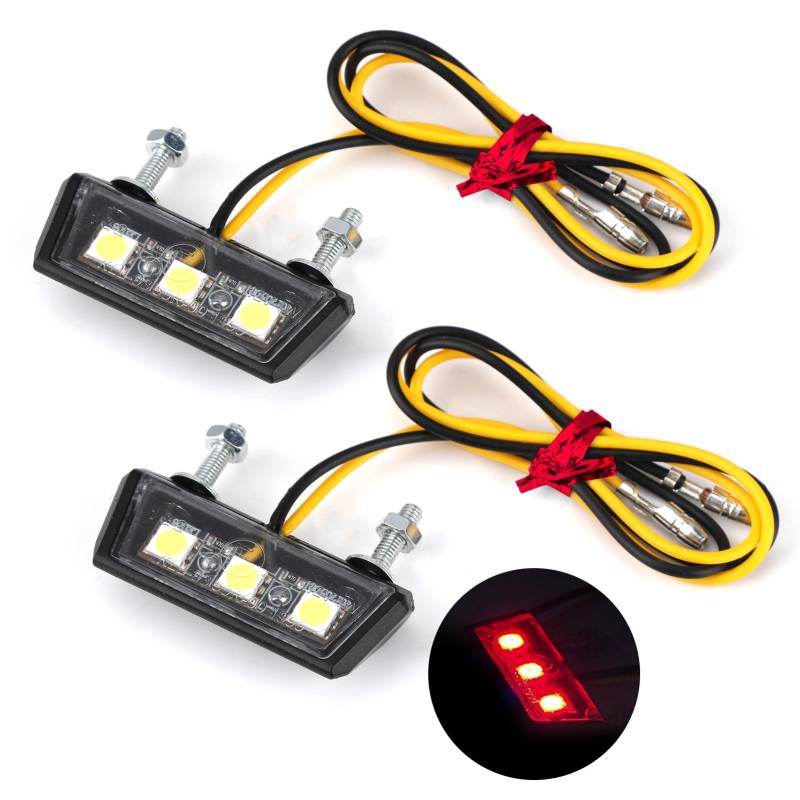 Joynine 2Stk LED Kennzeichenleuchte | Universal LED Motorrad-Kennzeichenbeleuchtung |12V| Nummernschildbeleuchtung | Motorrad-Rücklicht mit 3 Superhellen LEDs | Wasserdicht | für Motorrad Auto | Rot von Joynine