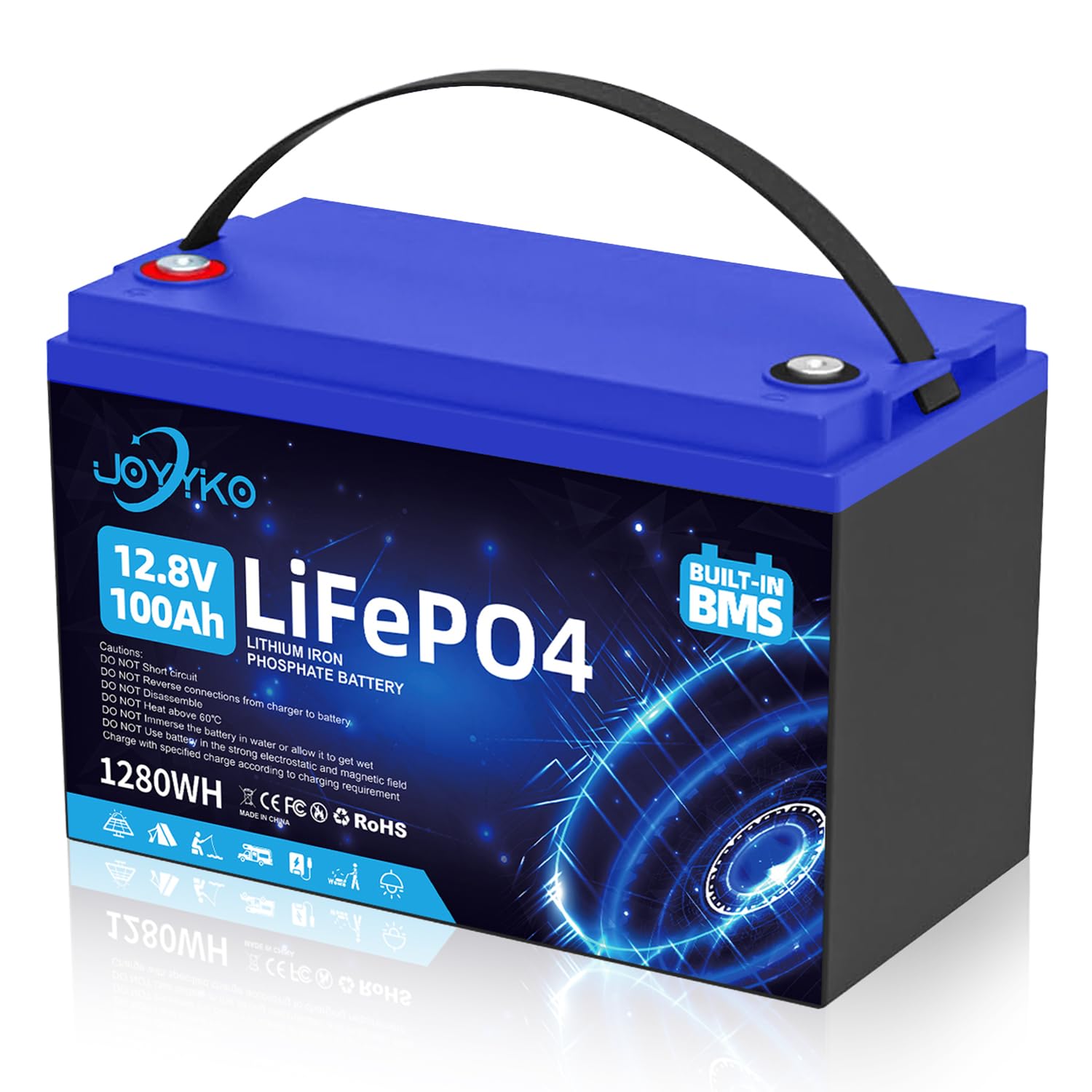 100Ah 12V LiFePo4,Lithium Batteri Wohnmobil,Lithiumbatterie der Klasse A,LiFePo4 Akku 12V mit 15.000 Tiefenladungszyklen und Batteriemanagementschutz von Joyyko