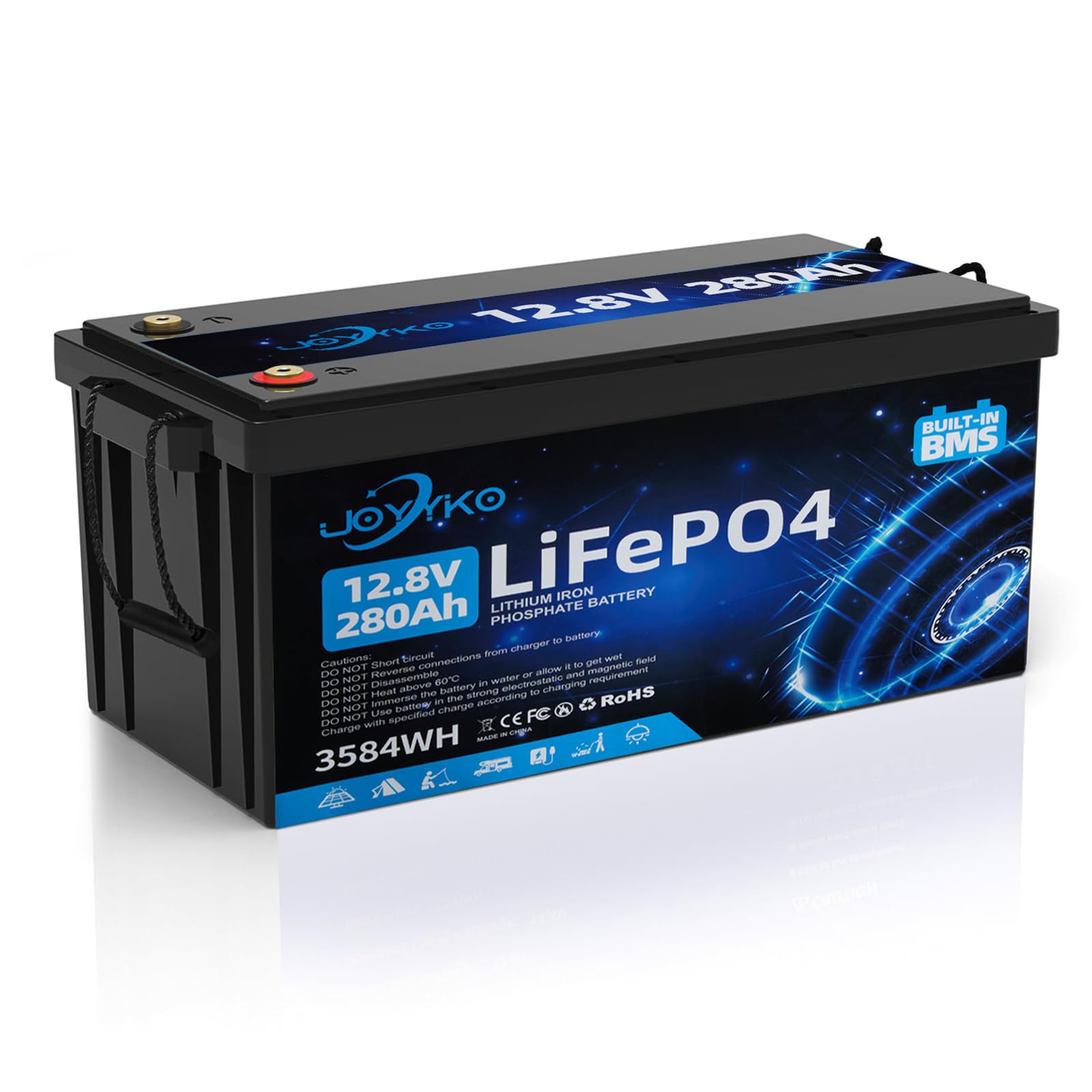 LiFePO4 280AH 12V mit BMS Schutz und 15000 Zyklen,LiFePO4 280ah 3584Wh,280ah Batterie 12v LiFePO4,Lithiumbatterie der Klasse A,für Wohnmobilen, Wohnwagen, Schiffen, Solaranlagen von Joyyko