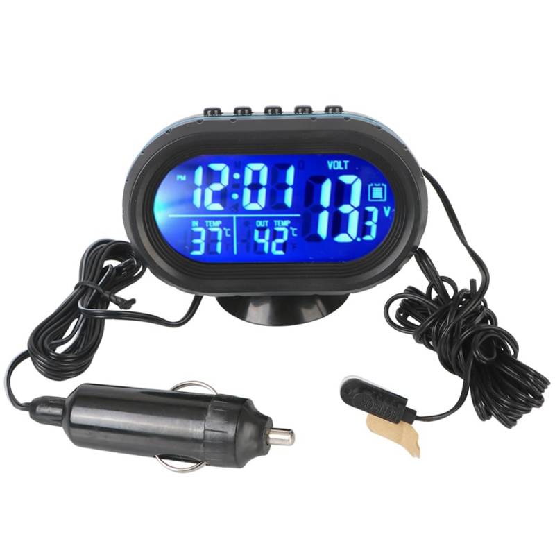 Jrifedptry Innenausstattung 3-In-1 Auto-Voltmeter-Thermometer Hintergrundbeleuchtung LCD Digital Noctilucous Uhr 12V/24V Autoelektronik von Jrifedptry