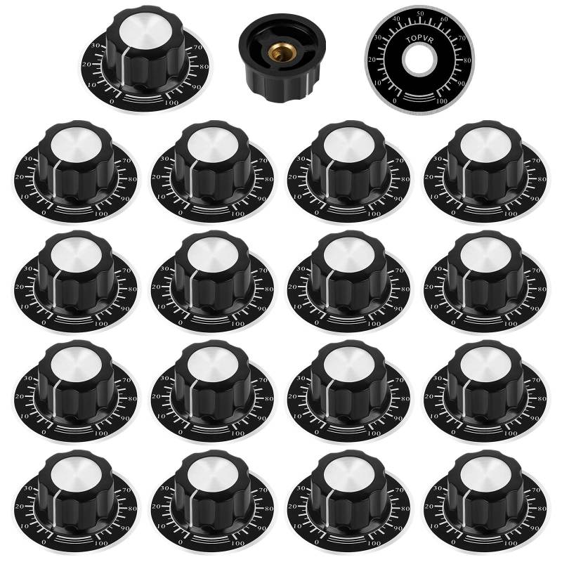 Jubaopen 18 Stück Drehknöpfe Potentiometer Knopf mit Digitalzifferblatt Skalenplatte Rändelknöpfe Geriffelte Griffwelle Insert Drehknopf für 6 mm Durchmesser Welle Potentiometer（Schwarz） von Jubaopen