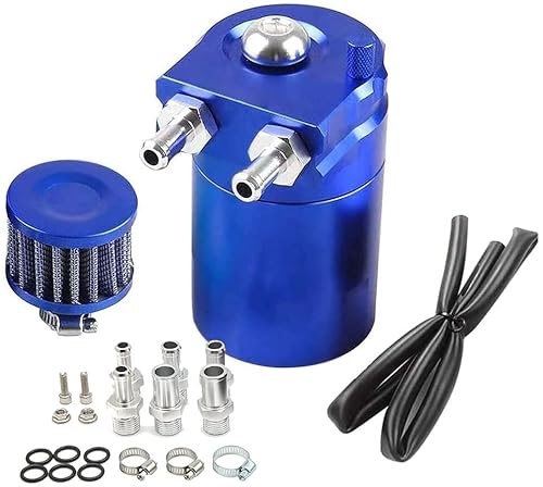 Judavry Oil Catch Can, Universal Motorluft-Ölabscheiderbehälter 300ml Aluminium Ölauffangbehälter Oil Catch Tank Öl Lagertank Kit für Auto mit Luftfilter Schlauch und Sonstiges Zubehör(Blau) von Judavry