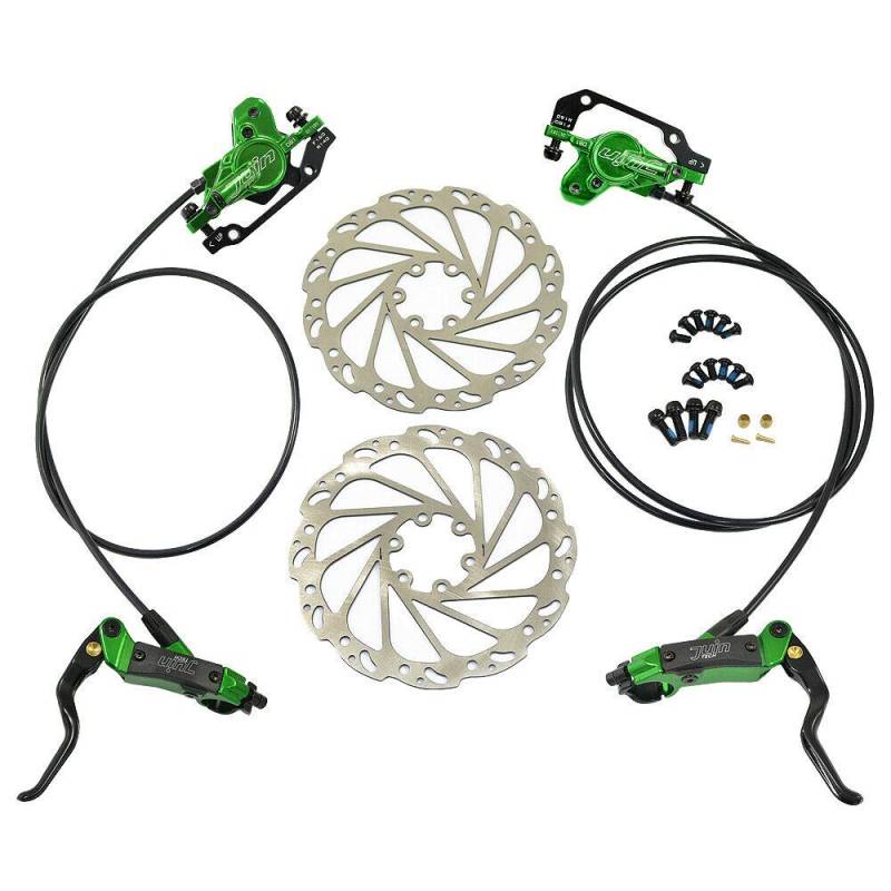 Juin Tech DB1 MTB E-Bike Hydraulic Dual-Piston Disc Brake Set(F+R) w/160mm Rotor, Green, JT2267 von Juin Tech