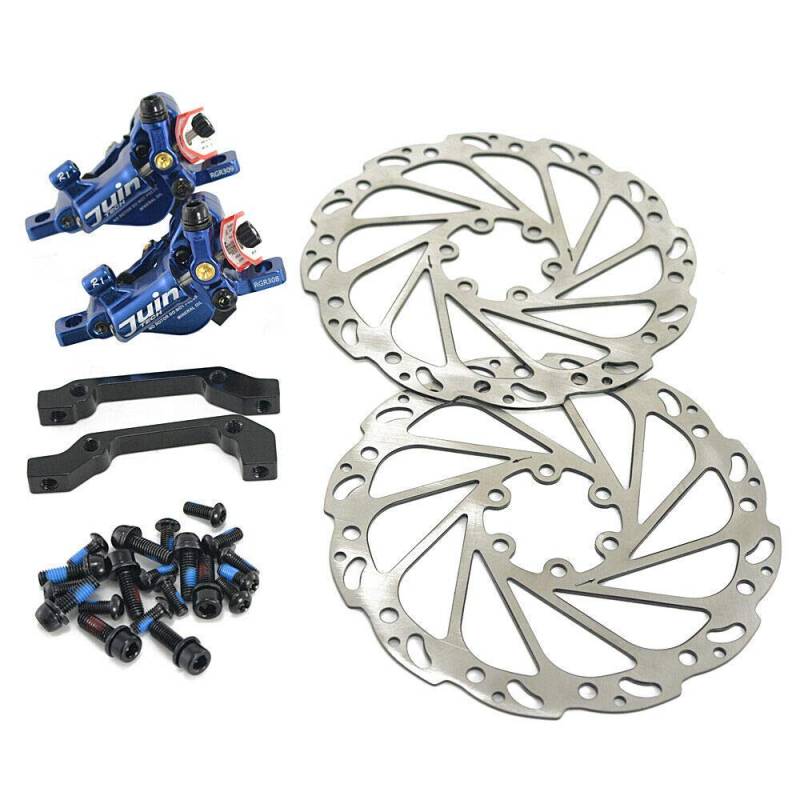 Juin Tech R1 Hydraulic Road CX Disc Brake Set 160mm with Rotor, Front and Rear, Blue, JT1903 von Juin Tech