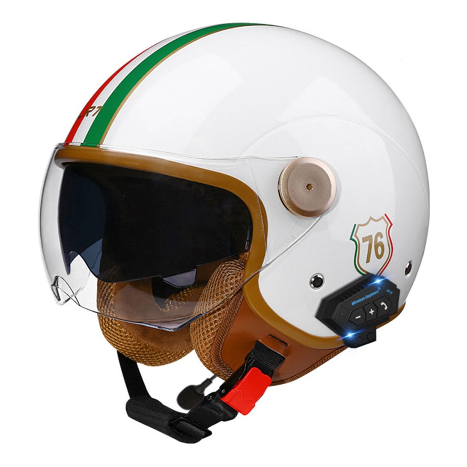 Bluetooth Motorradhelm Mit Visier DOT/ECE Zertifiziert Jethelm Jet-Helm Roller-Helm Scooter-Helm Moped Mofa-Helm Chopper Retro Vintage Jethelme O,L von JunPing