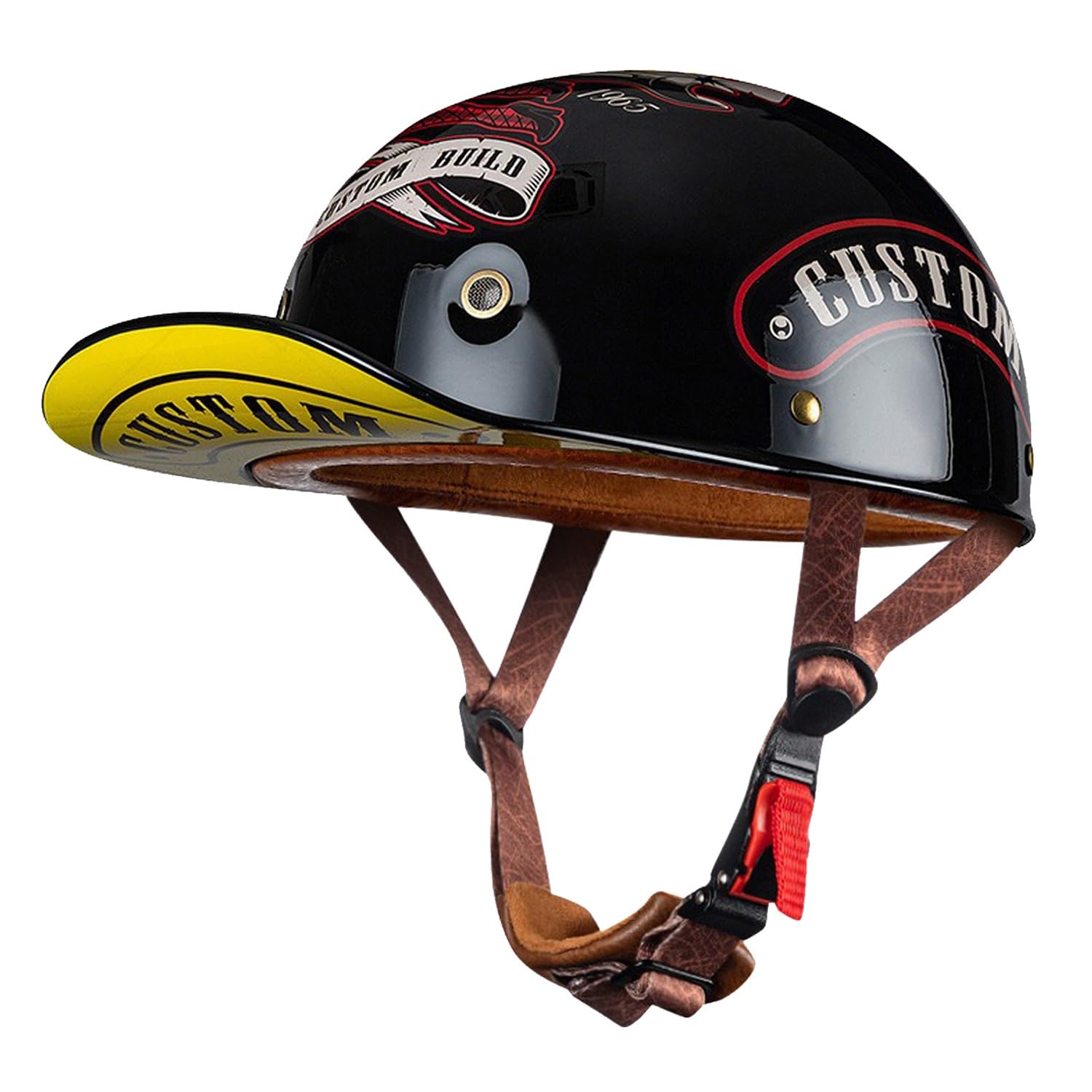 ECEDOT Zertifizierter Baseball Cap Halbschalenhelm Retro Motorradhelm Motorrad Halbhelm Männer Frauen Mofa Helm Baseball Kappe Kreuzer Hubschrauber Roller Helm 1,L=59~60CM von JunPing