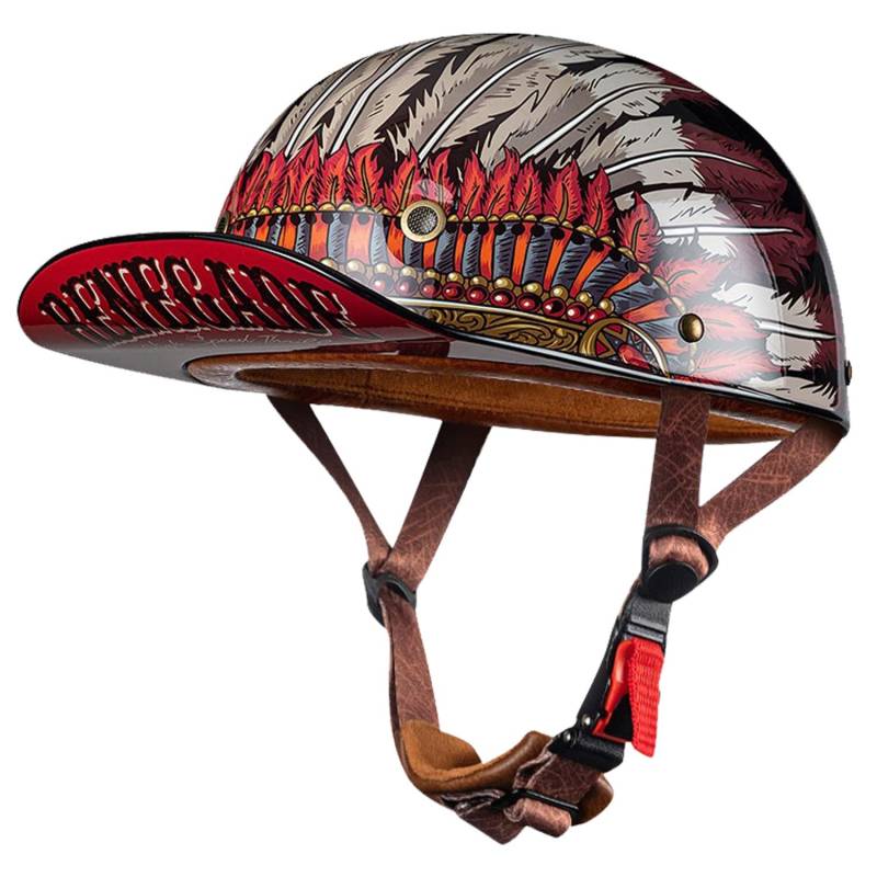 ECEDOT Zertifizierter Baseball Cap Halbschalenhelm Retro Motorradhelm Motorrad Halbhelm Männer Frauen Mofa Helm Baseball Kappe Kreuzer Hubschrauber Roller Helm 15,XL=61~62CM von JunPing