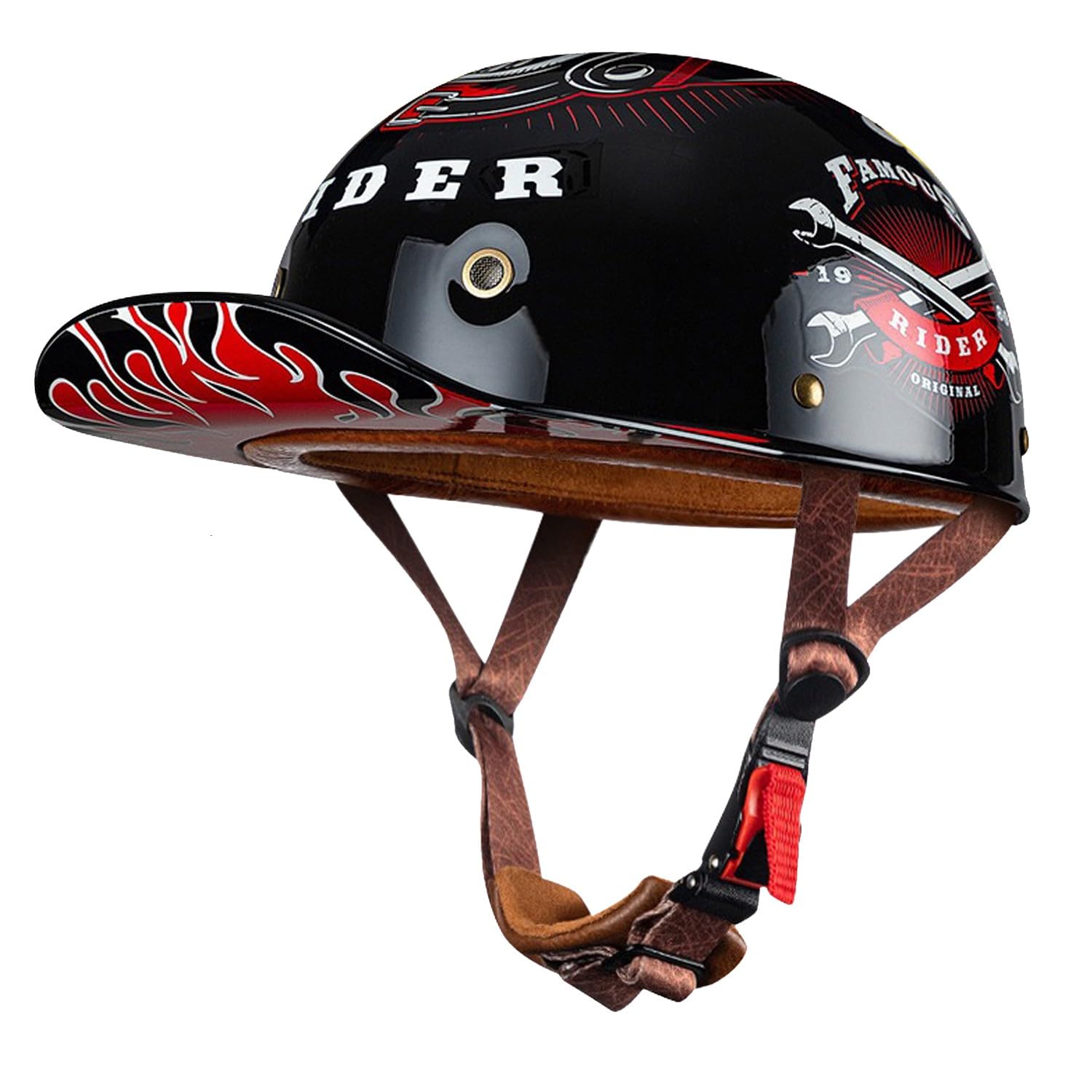 ECEDOT Zertifizierter Baseball Cap Halbschalenhelm Retro Motorradhelm Motorrad Halbhelm Männer Frauen Mofa Helm Baseball Kappe Kreuzer Hubschrauber Roller Helm 3,M=57~58CM von JunPing