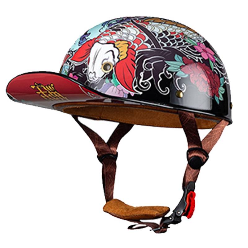 ECEDOT Zertifizierter Baseball Cap Halbschalenhelm Retro Motorradhelm Motorrad Halbhelm Männer Frauen Mofa Helm Baseball Kappe Kreuzer Hubschrauber Roller Helm 7,XL=61~62CM von JunPing