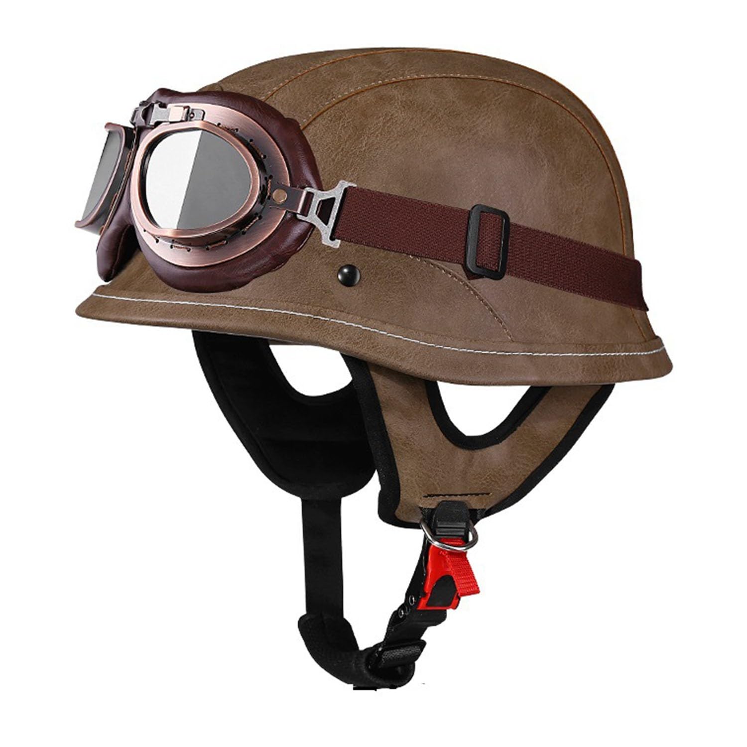 Halbhelm aus Leder Retro-Motorradhelm im Deutschen Stil ECEDOT geprüft Herren Damen Vintage-Jethelm mit Schutzbrille Halbschalenkappe Mopedhelm für Chopper Cruiser Scooter Fahrrad 4,S von JunPing