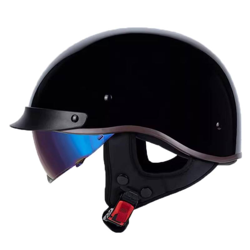 Halbhelme Motorradhelm Halbschalenhelm mit DOT/ECE Genehmigt Brain-Cap, Motorrad Half Helm Mit Visier, Halbschale Roller-Helm Scooter-Helm Jet-Helm Retro für Erwachsene Herren Damen 12,M=57-58CM von JunPing