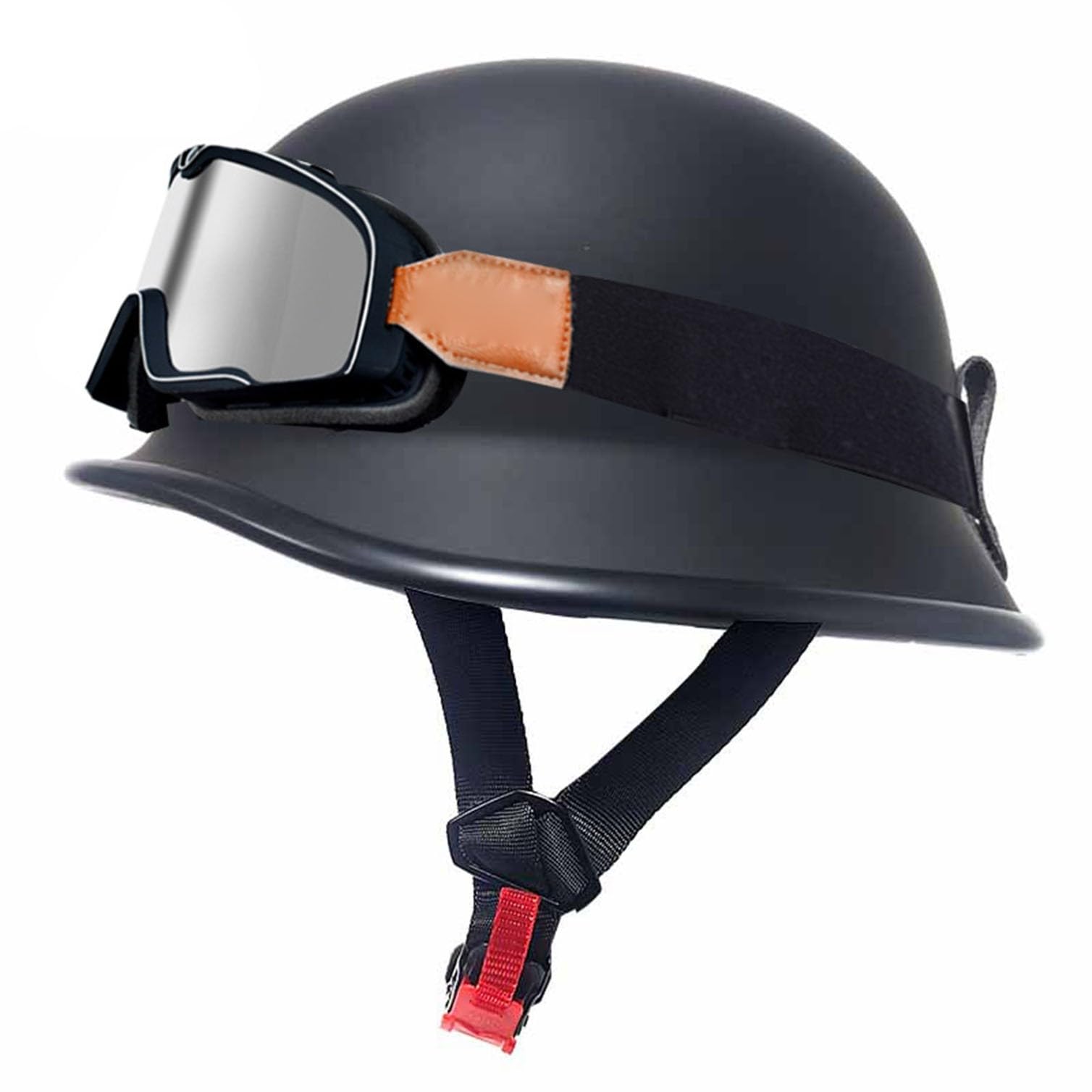 Halbhelme Motorradhelm mit Schutzbrille Halbschalenhelm mit ECE Genehmigt, Brain-Cap Halbschale Roller-Helm Scooter-Helm Jet-Helm Retro für Erwachsene Herren Damen 6,3XL(65~66CM) von JunPing