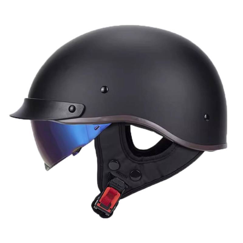 Halbschalenhelm ECE-Zulassung Motorradhelm Mit Visier Für Damen Und Herren Rollerhelm Cruiser Chopper Skateboardhelm Motorrad Halbhelm 12,L=59~60cm von JunPing