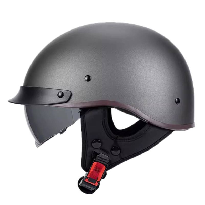 Halbschalenhelm ECE-Zulassung Motorradhelm Mit Visier Für Damen Und Herren Rollerhelm Cruiser Chopper Skateboardhelm Motorrad Halbhelm 2,L=59~60cm von JunPing