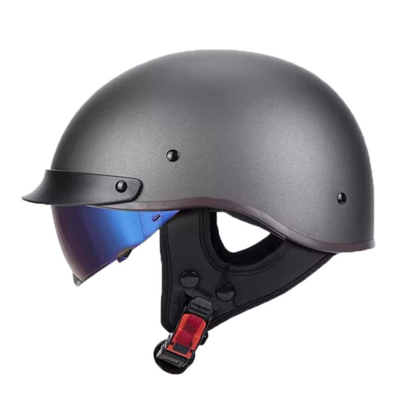 Halbschalenhelm ECE-Zulassung Motorradhelm Mit Visier Für Damen Und Herren Rollerhelm Cruiser Chopper Skateboardhelm Motorrad Halbhelm 3,2XL=63-64CM von JunPing