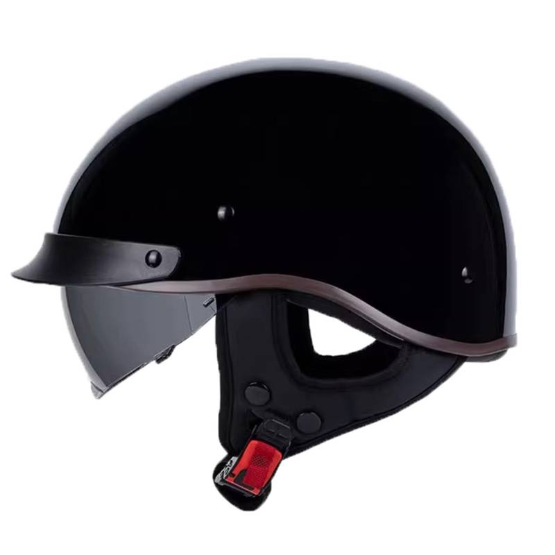 Halbschalenhelm ECE-Zulassung Motorradhelm Mit Visier Für Damen Und Herren Rollerhelm Cruiser Chopper Skateboardhelm Motorrad Halbhelm 8,2XL=63-64CM von JunPing