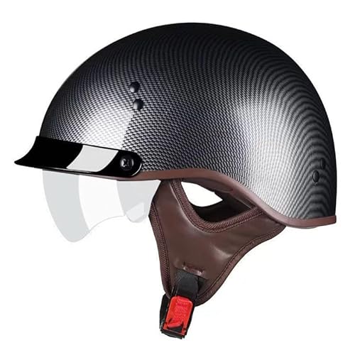 Halbschalenhelm Motorradhelm Mit DOTECE Zertifizierung Herren Damen Brain Cap Retro Jet Motorrad Halbschale Helm Chopper Scooter Helm Sturzhelm mit Visier 2,XL=61~62CM von JunPing