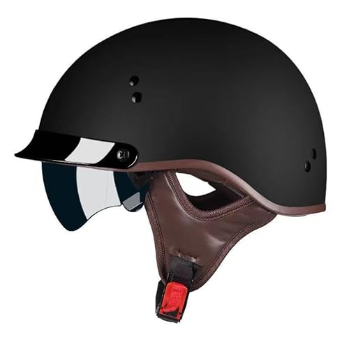 Halbschalenhelm Motorradhelm Mit DOTECE Zertifizierung Herren Damen Brain Cap Retro Jet Motorrad Halbschale Helm Chopper Scooter Helm Sturzhelm mit Visier 5,L=59~60CM von JunPing