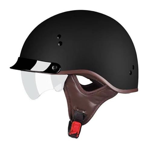 Halbschalenhelm Motorradhelm Mit DOTECE Zertifizierung Herren Damen Brain Cap Retro Jet Motorrad Halbschale Helm Chopper Scooter Helm Sturzhelm mit Visier 6,L=59~60CM von JunPing