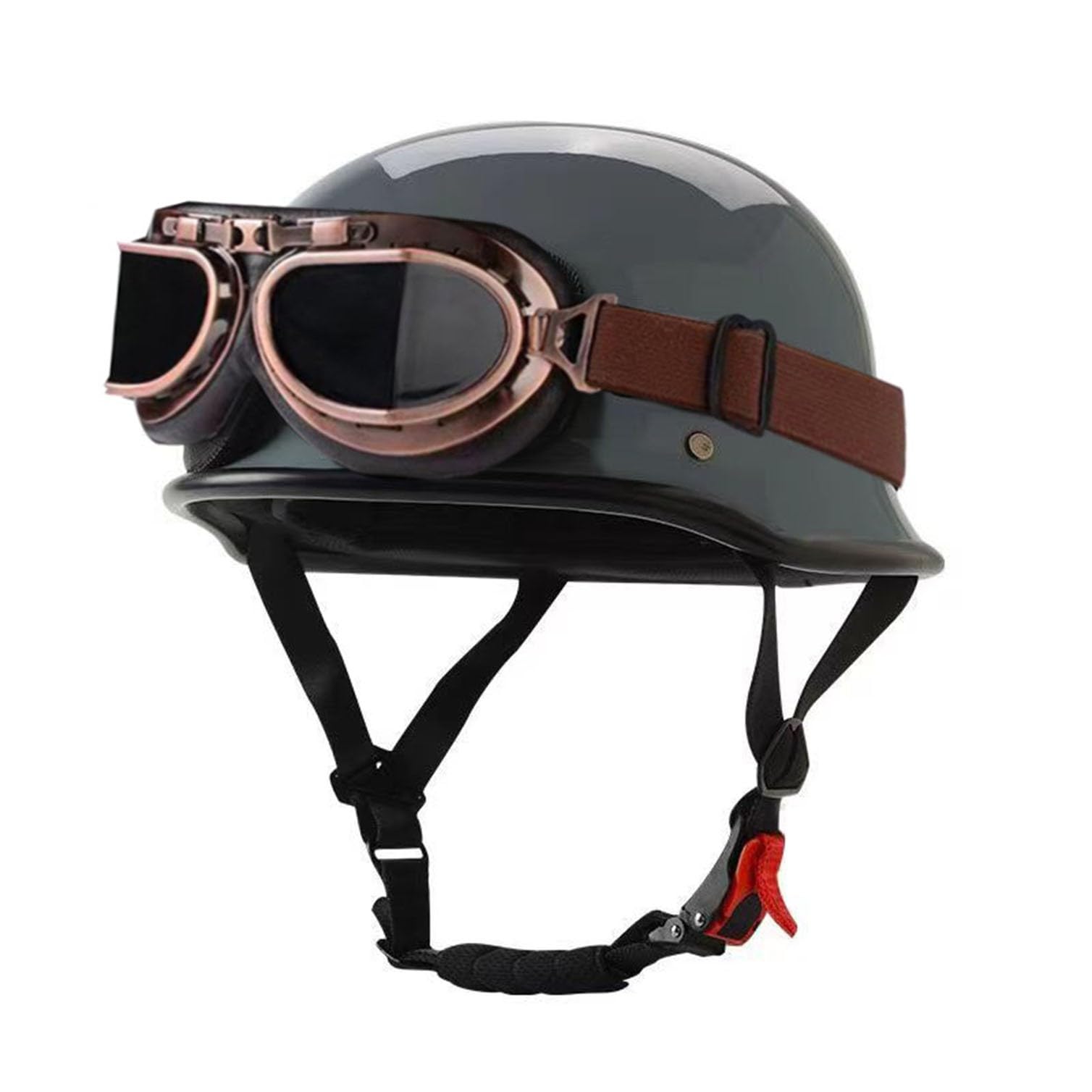 Halbschalenhelm Retro Motorrad Halbhelme mit Schutzbrille, Scooter Mofa-Helm mit Einstellbar Schnellverschluss-Gurt, DOT/ECE-Zugelassen fur Biker, Cruiser, Chopper -Helm, Unisexs R,4XL=67-68CM von JunPing