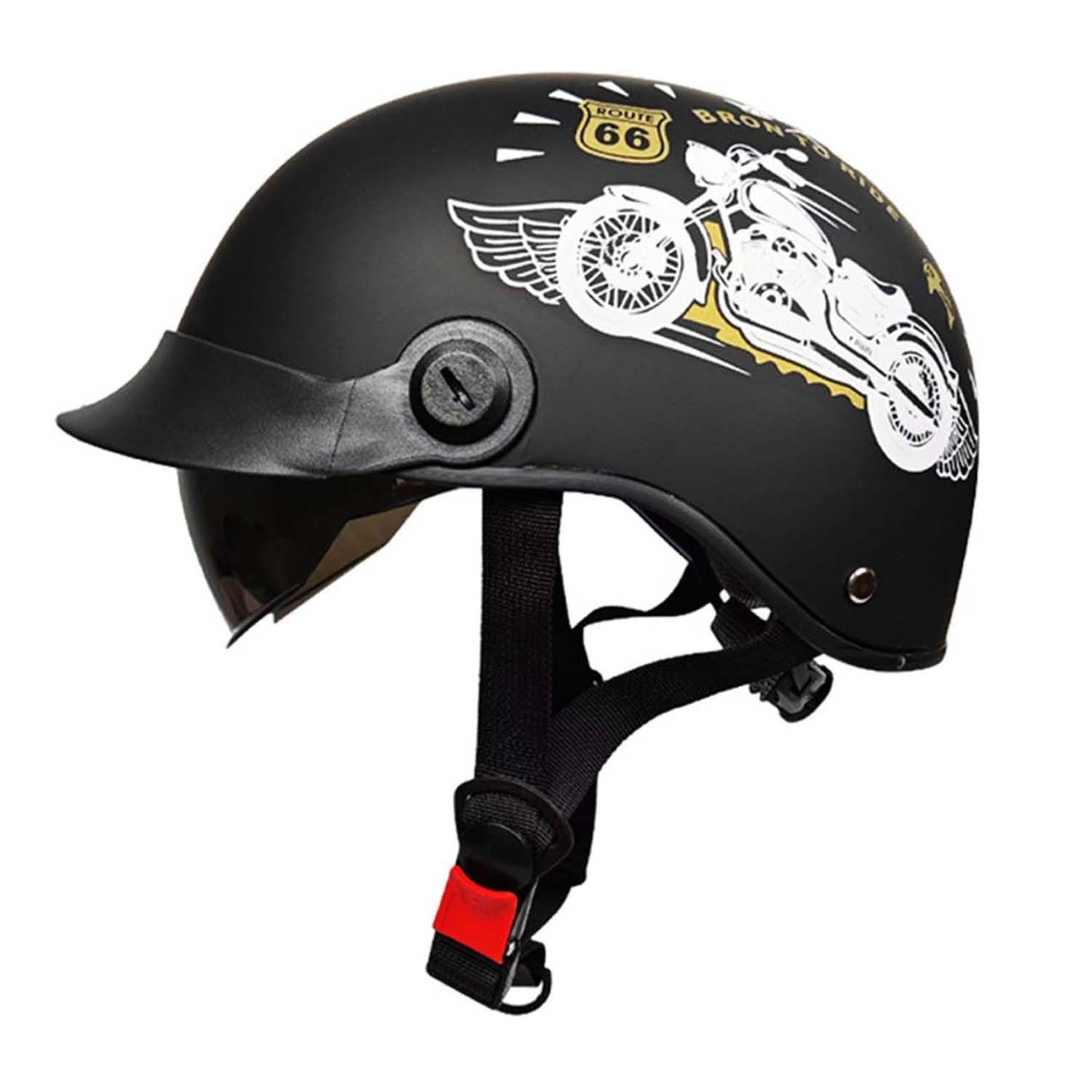 Halbschalenhelm Retro Motorrad Halbhelme mit Sonnenblende Mit ECEDOT Zulassung Vintage Motorradhelm Baseball Cap Cruiser Chopper Scooter Helm mit Sonnenblende Retro Mofa Helm 2,55-61cm von JunPing