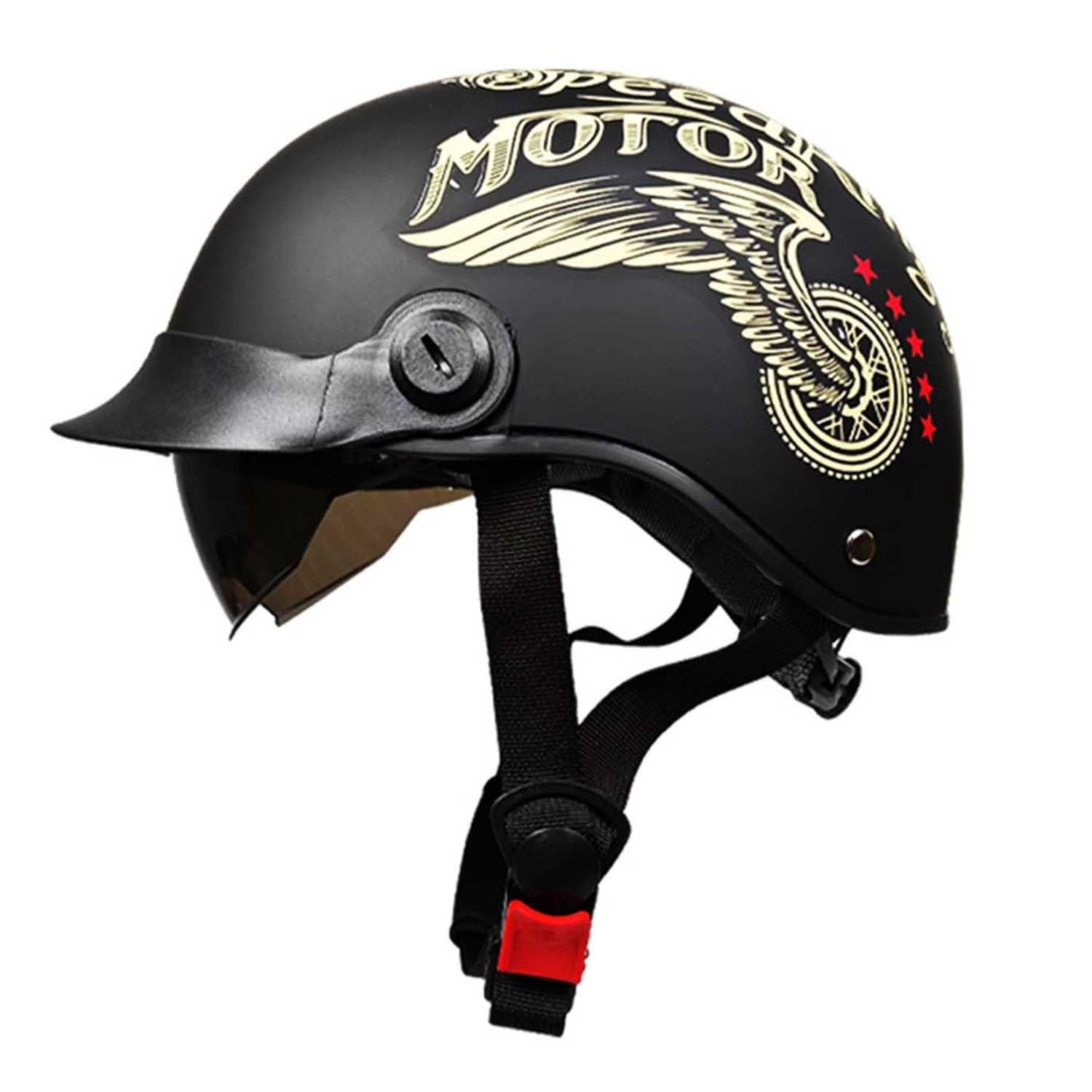 Halbschalenhelm Retro Motorrad Halbhelme mit Sonnenblende Mit ECEDOT Zulassung Vintage Motorradhelm Baseball Cap Cruiser Chopper Scooter Helm mit Sonnenblende Retro Mofa Helm 6,55-61cm von JunPing