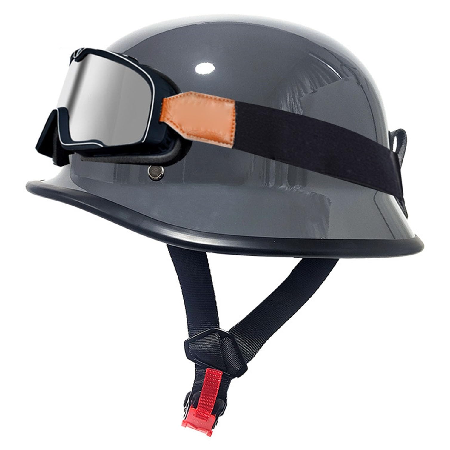 Halbschalenhelm mit Schutzbrille Halbhelme Motorradhelm mit ECE Genehmigt Brain-Cap Halbschale Roller-Helm Scooter-Helm Jet-Helm Retro für Erwachsene Herren Damen 1,L(59~60CM) von JunPing