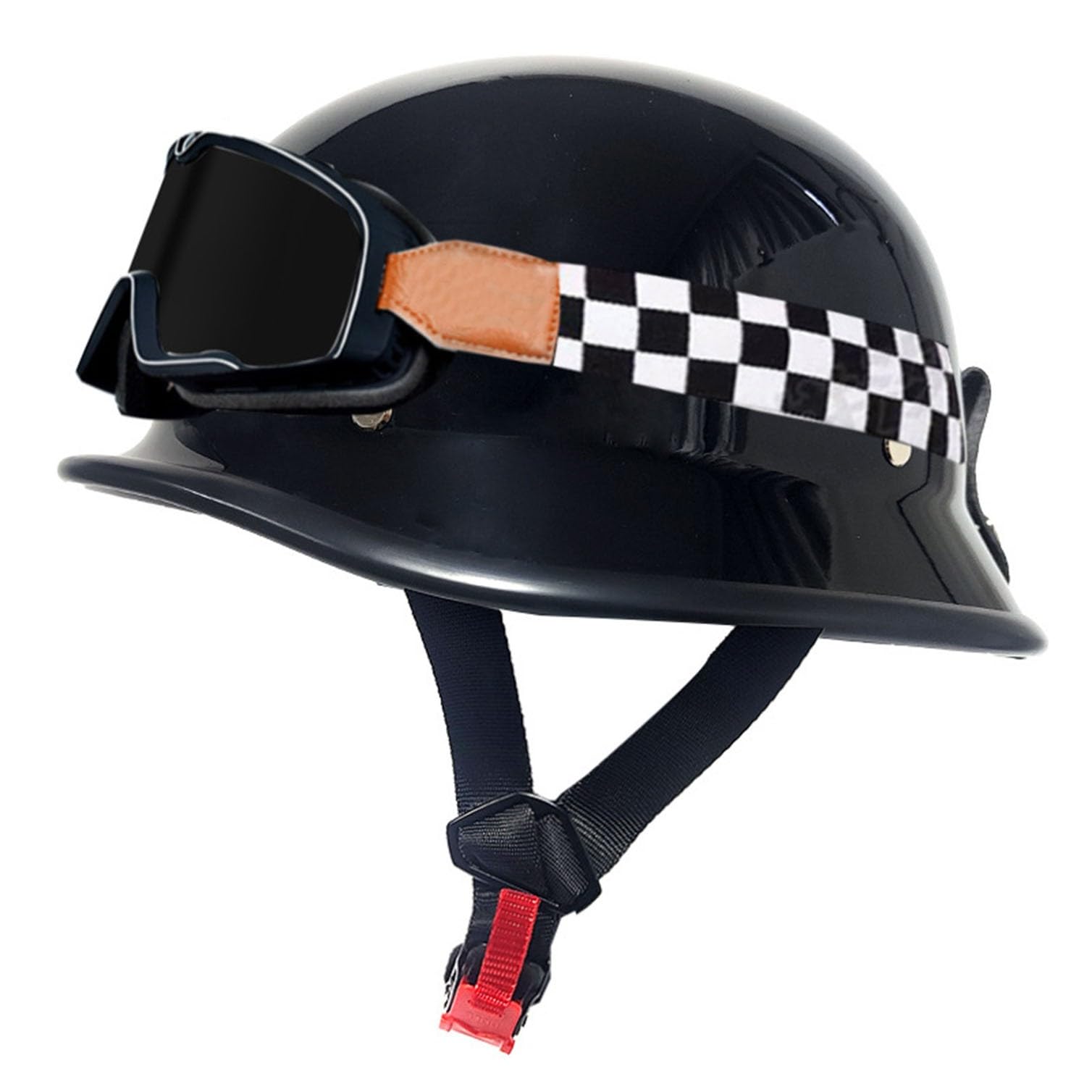 Halbschalenhelm mit Schutzbrille Halbhelme Motorradhelm mit ECE Genehmigt Brain-Cap Halbschale Roller-Helm Scooter-Helm Jet-Helm Retro für Erwachsene Herren Damen 7,M(57~58CM) von JunPing