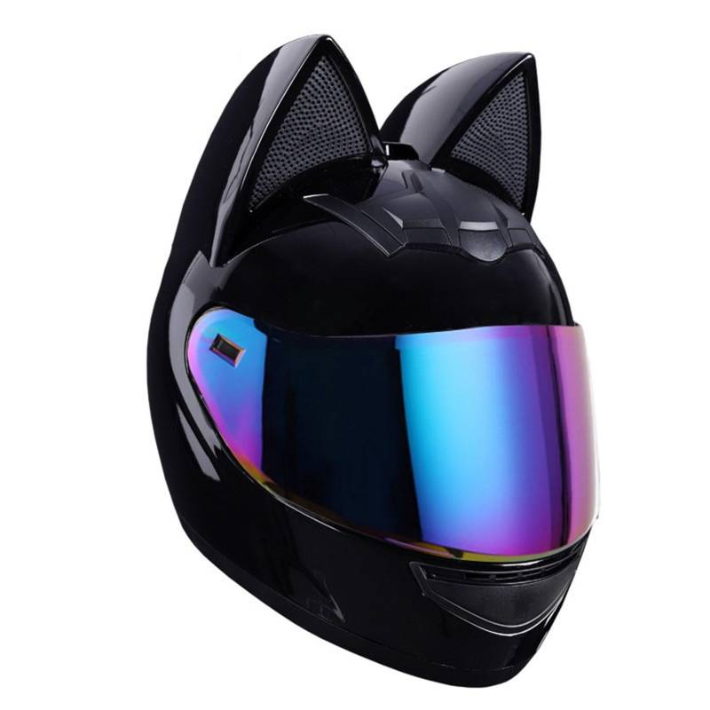 Integral Motorradhelme Mit Katzenohren, Hochklappbare Visiere Für Erwachsene, Motocross-Helm, Motorrad-Crash-Modularhelm, Leichtes Design, ECE-Zertifiziert 29,XL=60-62CM von JunPing