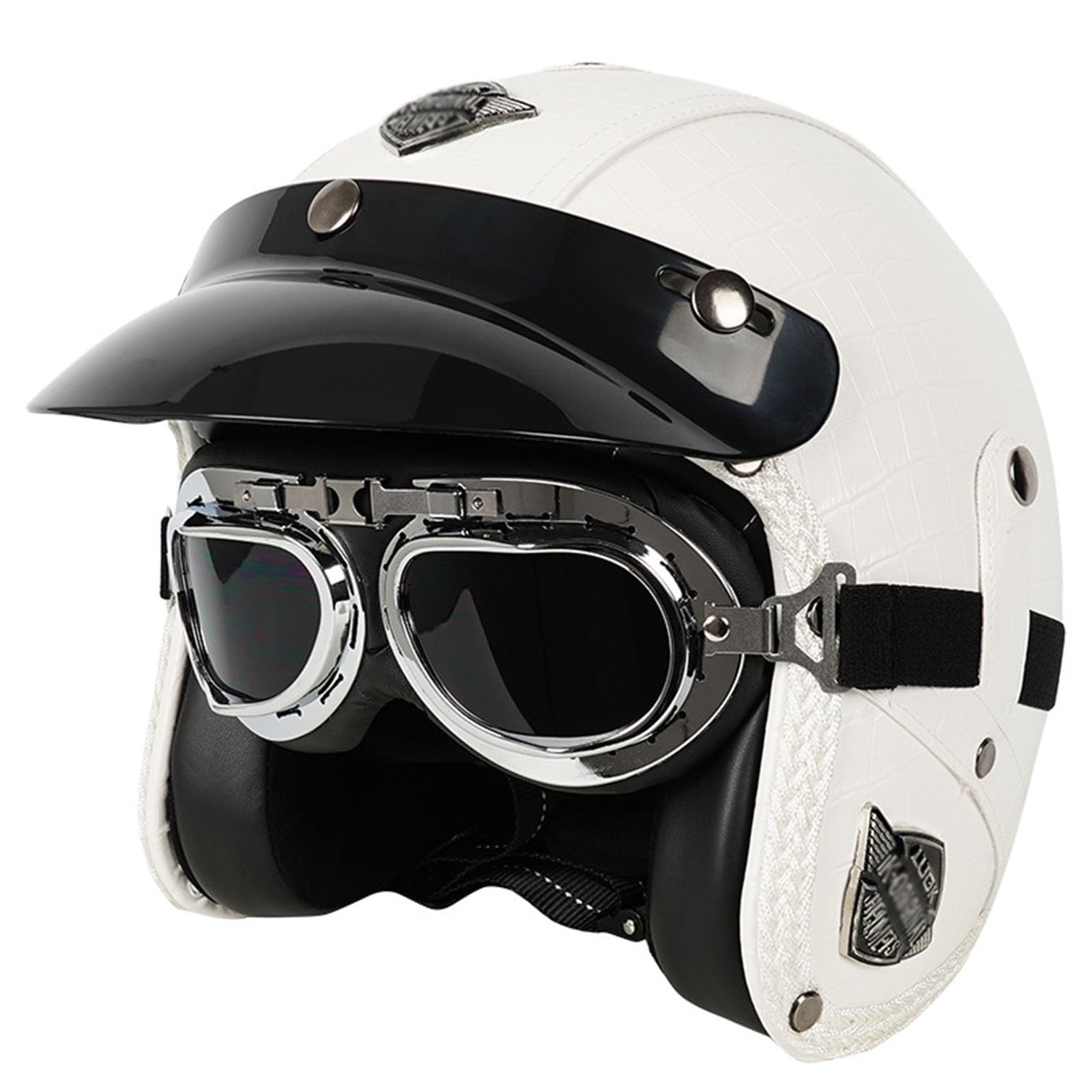 Leder-Jethelm Vintage-Motorradhelm Open Face Leder-Helm Winddichter Motorrad Roller Helm, Mit Brille, ECE Genehmigt Jethelm Für Damen Und Herren 6,XXL von JunPing