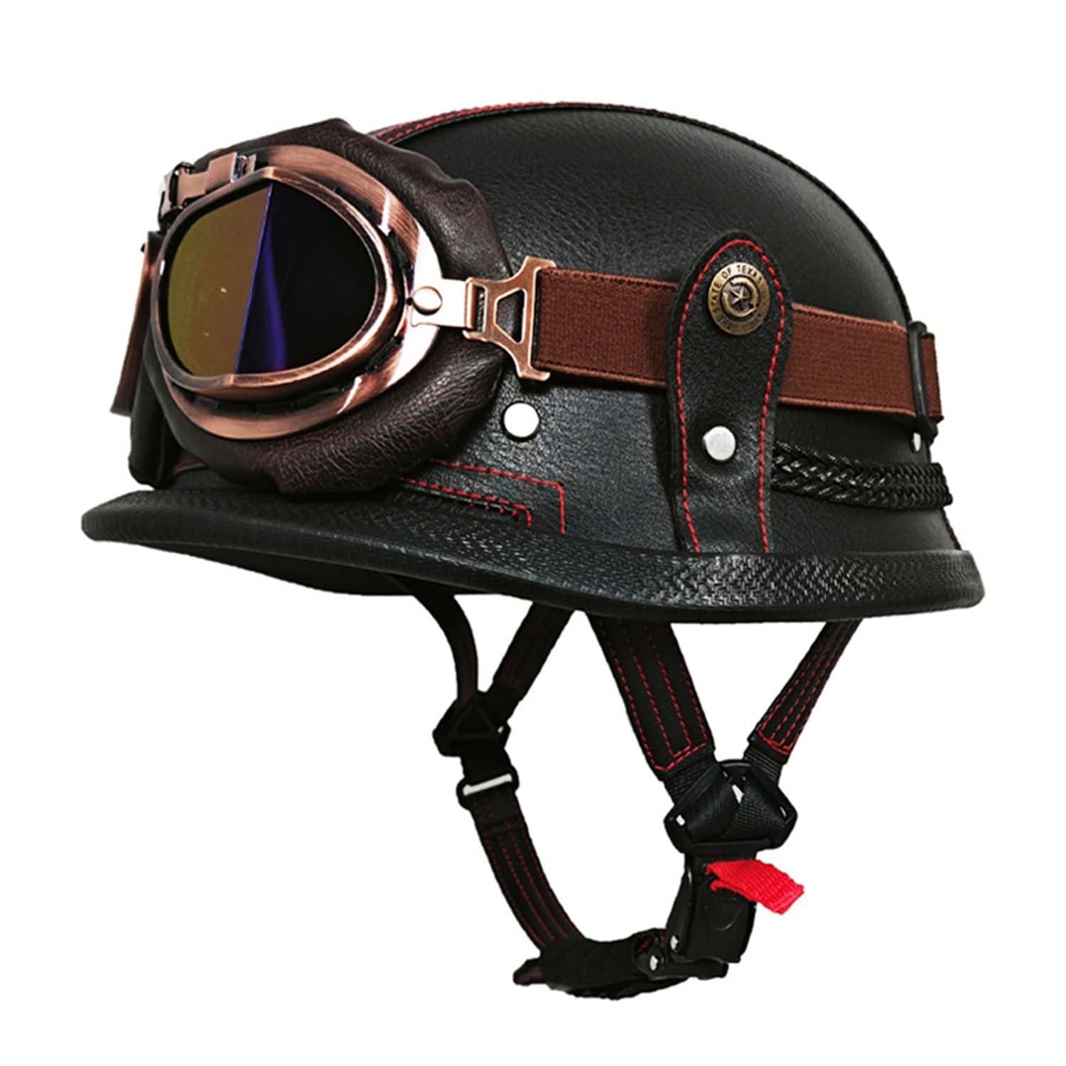 Motorrad Halbhelm Retro Halbschalenhelm Retro Deutsche Motorradhelm mit ECEDOT Genehmigt Vintage Offenem Helm Jet-Helm Für Männer Und Frauen Fahrrad Cruiser Chopper Moped Roller 10,S von JunPing