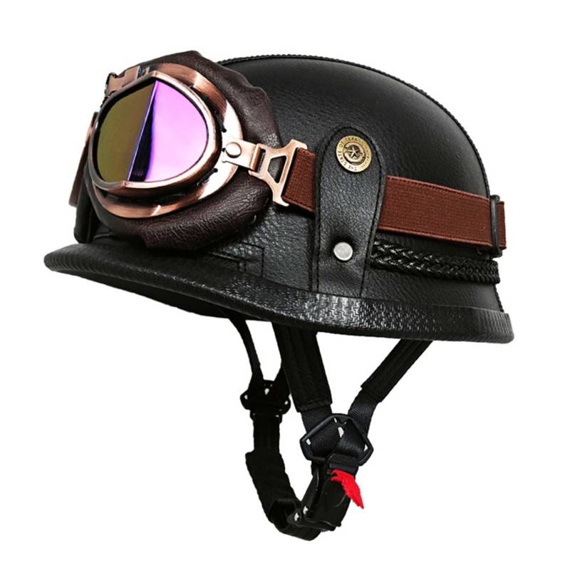 Motorrad Halbhelm Retro Halbschalenhelm Retro Deutsche Motorradhelm mit ECEDOT Genehmigt Vintage Offenem Helm Jet-Helm Für Männer Und Frauen Fahrrad Cruiser Chopper Moped Roller 11,S von JunPing