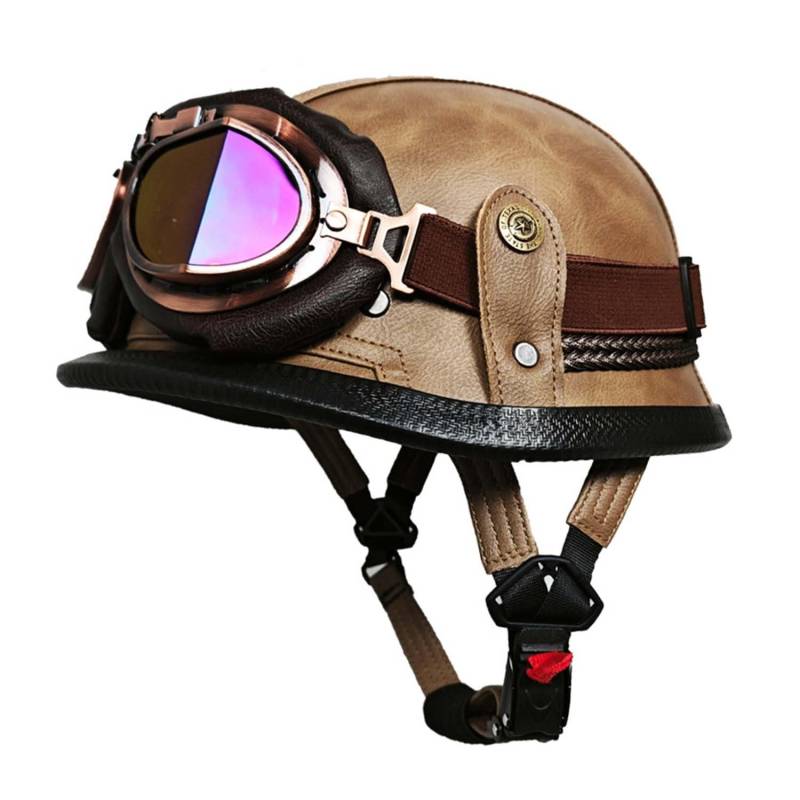 Motorrad Halbhelm Retro Halbschalenhelm Retro Deutsche Motorradhelm mit ECEDOT Genehmigt Vintage Offenem Helm Jet-Helm Für Männer Und Frauen Fahrrad Cruiser Chopper Moped Roller 14,L von JunPing