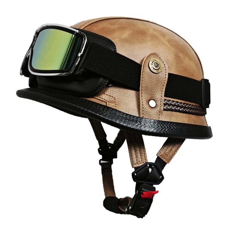 Motorrad Halbhelm Retro Halbschalenhelm Retro Deutsche Motorradhelm mit ECEDOT Genehmigt Vintage Offenem Helm Jet-Helm Für Männer Und Frauen Fahrrad Cruiser Chopper Moped Roller 18,L von JunPing