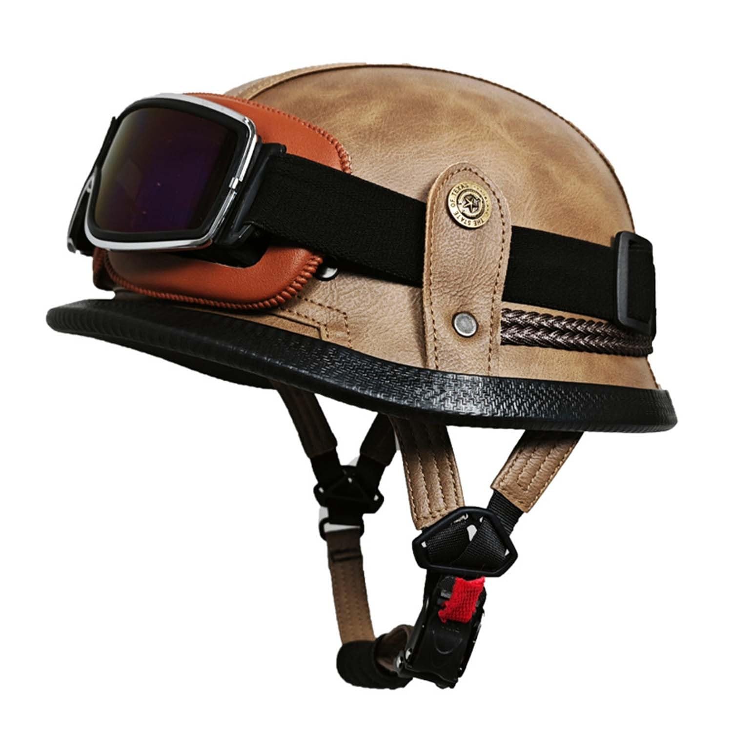 Motorrad Halbhelm Retro Halbschalenhelm Retro Deutsche Motorradhelm mit ECEDOT Genehmigt Vintage Offenem Helm Jet-Helm Für Männer Und Frauen Fahrrad Cruiser Chopper Moped Roller 19,M von JunPing