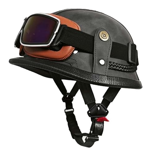 Motorrad Halbhelm Retro Halbschalenhelm Retro Deutsche Motorradhelm mit ECEDOT Genehmigt Vintage Offenem Helm Jet-Helm Für Männer Und Frauen Fahrrad Cruiser Chopper Moped Roller 2,L von JunPing