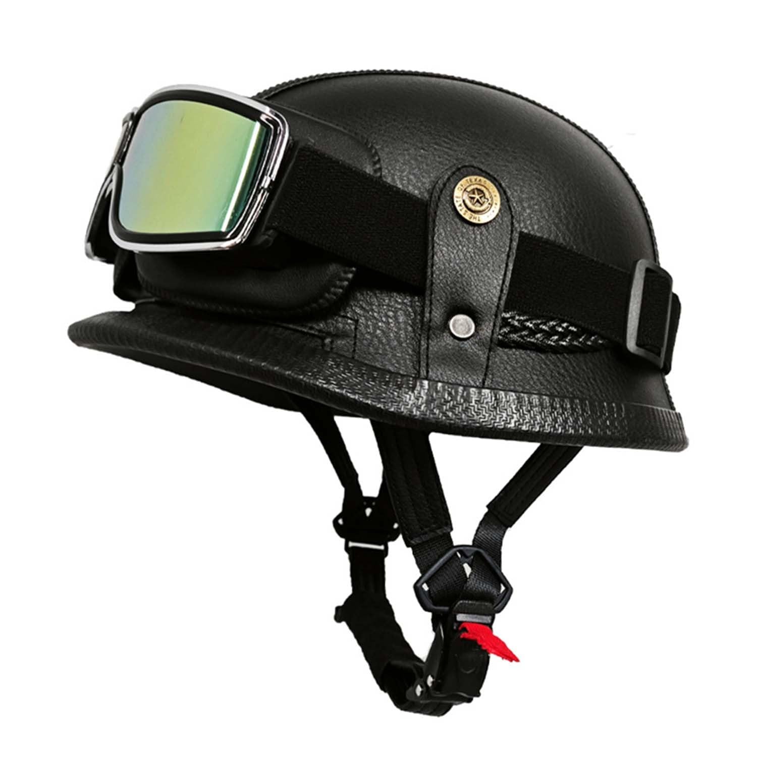 Motorrad Halbhelm Retro Halbschalenhelm Retro Deutsche Motorradhelm mit ECEDOT Genehmigt Vintage Offenem Helm Jet-Helm Für Männer Und Frauen Fahrrad Cruiser Chopper Moped Roller 23,S von JunPing