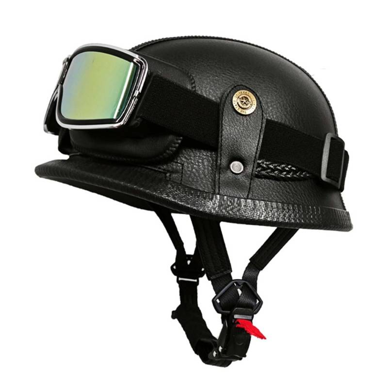 Motorrad Halbhelm Retro Halbschalenhelm Retro Deutsche Motorradhelm mit ECEDOT Genehmigt Vintage Offenem Helm Jet-Helm Für Männer Und Frauen Fahrrad Cruiser Chopper Moped Roller 23,XL von JunPing