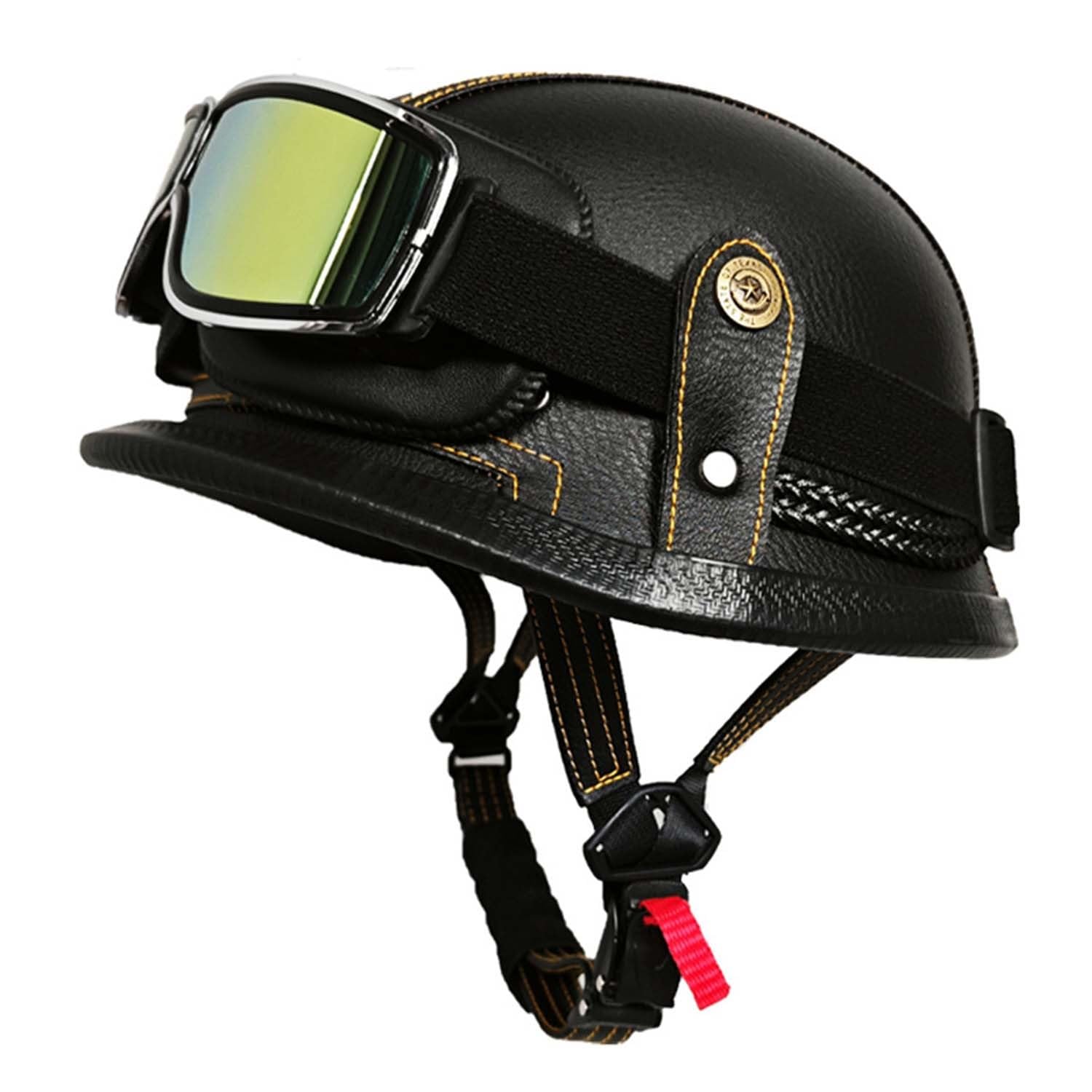 Motorrad Halbhelm Retro Halbschalenhelm Retro Deutsche Motorradhelm mit ECEDOT Genehmigt Vintage Offenem Helm Jet-Helm Für Männer Und Frauen Fahrrad Cruiser Chopper Moped Roller 24,L von JunPing