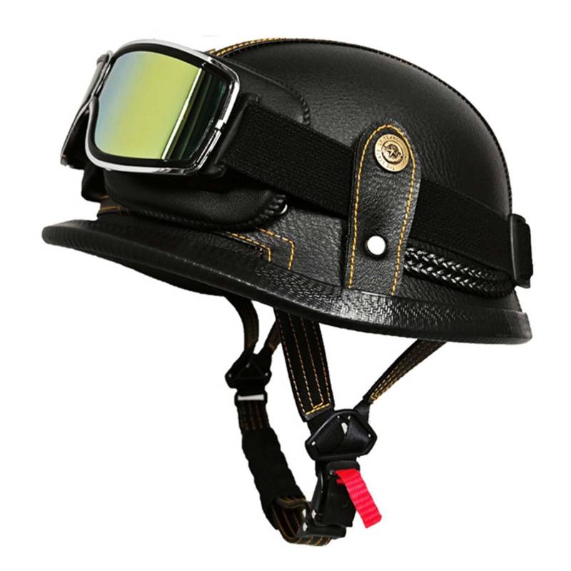 Motorrad Halbhelm Retro Halbschalenhelm Retro Deutsche Motorradhelm mit ECEDOT Genehmigt Vintage Offenem Helm Jet-Helm Für Männer Und Frauen Fahrrad Cruiser Chopper Moped Roller 24,S von JunPing