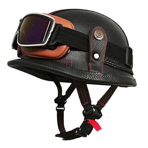 Motorrad Halbhelm Retro Halbschalenhelm Retro Deutsche Motorradhelm mit ECEDOT Genehmigt Vintage Offenem Helm Jet-Helm Für Männer Und Frauen Fahrrad Cruiser Chopper Moped Roller 5,M von JunPing