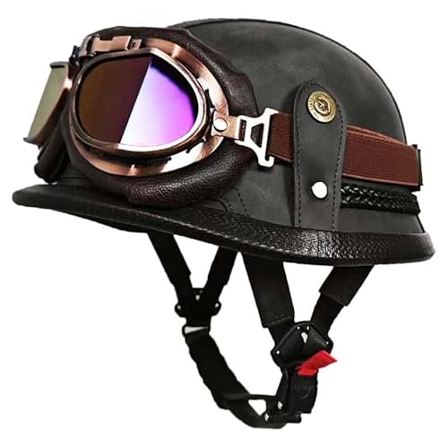 Motorrad Halbhelm Retro Halbschalenhelm Retro Deutsche Motorradhelm mit ECEDOT Genehmigt Vintage Offenem Helm Jet-Helm Für Männer Und Frauen Fahrrad Cruiser Chopper Moped Roller 6,L von JunPing