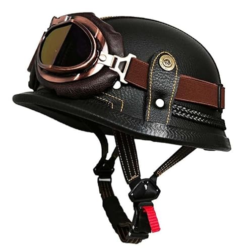 Motorrad Halbhelm Retro Halbschalenhelm Retro Deutsche Motorradhelm mit ECEDOT Genehmigt Vintage Offenem Helm Jet-Helm Für Männer Und Frauen Fahrrad Cruiser Chopper Moped Roller 7,M von JunPing