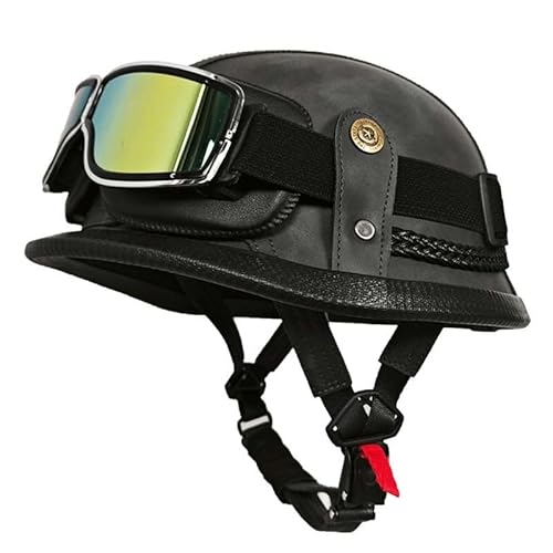 Motorrad Halbhelm Retro Halbschalenhelm Retro Deutsche Motorradhelm mit ECEDOT Genehmigt Vintage Offenem Helm Jet-Helm Für Männer Und Frauen Fahrrad Cruiser Chopper Moped Roller 8,L von JunPing