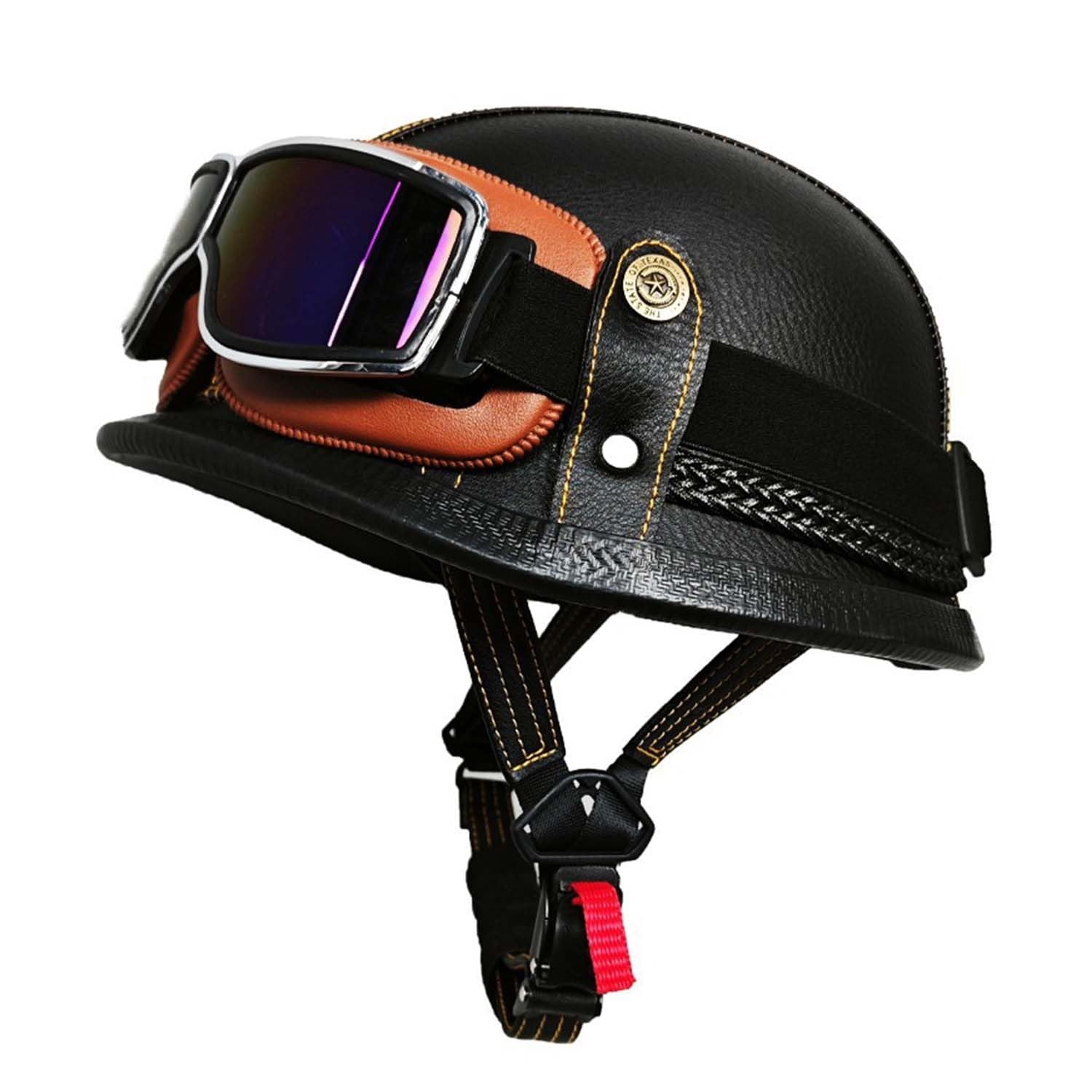 Motorrad Halbhelm Retro Halbschalenhelm Retro Deutsche Motorradhelm mit ECEDOT Genehmigt Vintage Offenem Helm Jet-Helm Für Männer Und Frauen Fahrrad Cruiser Chopper Moped Roller 9,XL von JunPing